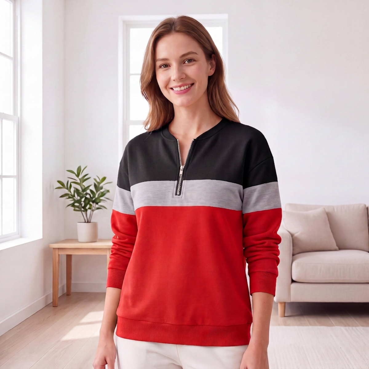 📢🎉🛍️✨Damen-Sweatshirt mit Farbblock und halbem Reißverschluss