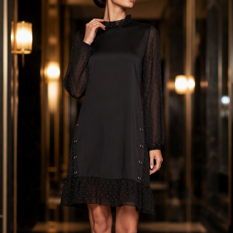 đ Elegantes Damenkleid mit transparenten PunktenĂ€rmeln â Weich, feminin & stilvoll fĂŒr festliche AnlĂ€sse âš