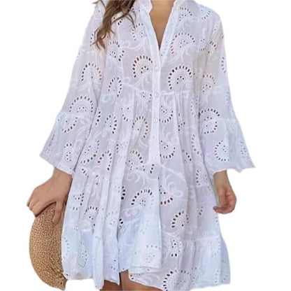 🌸【S-4XL】Monochromatyczna luźna sukienka z dekoltem w szpic