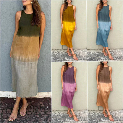 🌈 Кръгло деколте с градиран цвят, ежедневна рокля