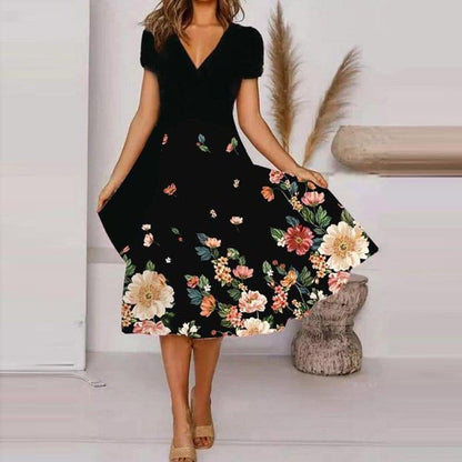 【S-4XL】🌺Дамска рокля с V-образно деколте с щампи