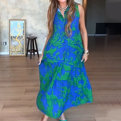 ✨ Женска мода отпечатани без ръкави макси рокли 👗