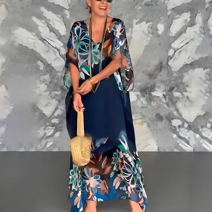 Женствена дълга рокля с принт и сълза