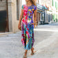 Women's Floral Printed Short-Sleeve Long Dresses