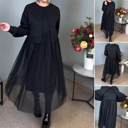 Дамска ежедневна рокля с дълъг ръкав от мрежа