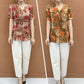 Elegant V-Neck Print Button-up Top