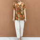 Elegant V-Neck Print Button-up Top
