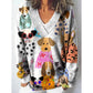 Women's V-Neck Printed Oversized Sweater