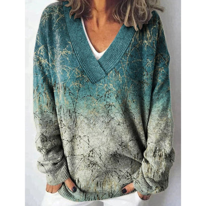 Women's V-Neck Printed Oversized Sweater