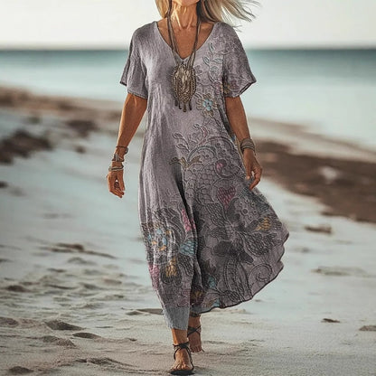 Women's Floral Print V-Neck Maxi Dress