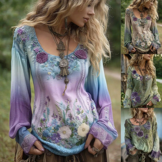 Women's Casual Printed Round Neck Top