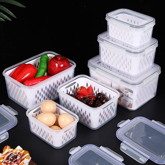 🍎🥬 Комплект от 3 контейнера за съхранение на плодове за хладилник със сменяем цедник💡