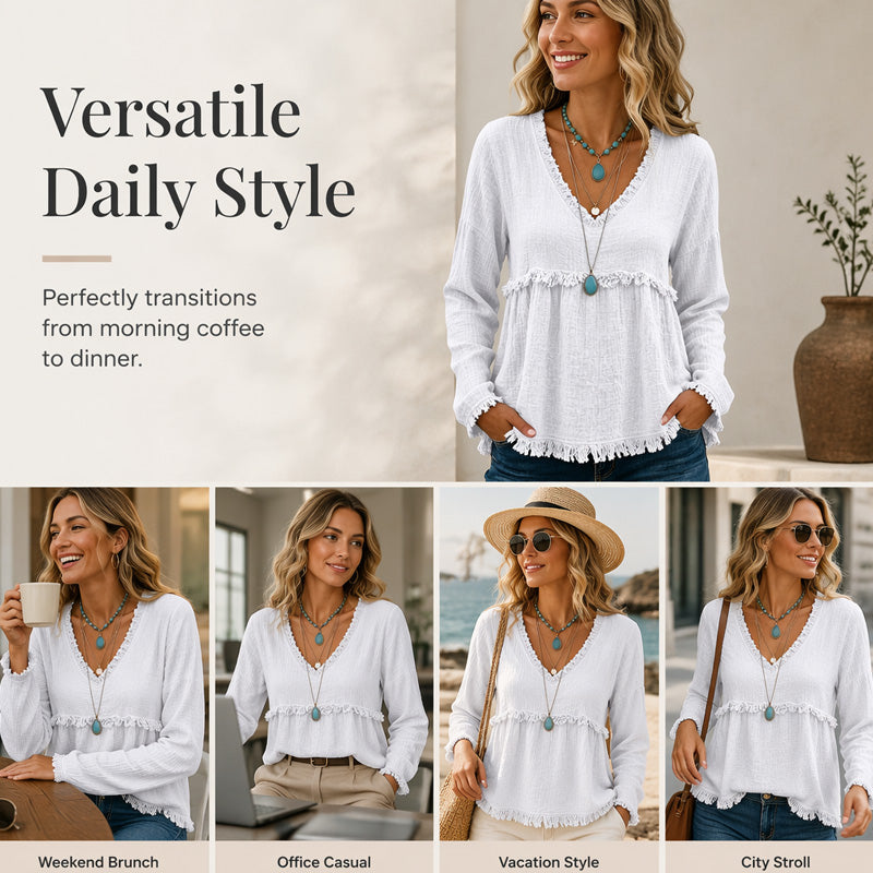 👚 Zeitlich begrenztes Angebot! Lässiges Damen-Oberteil mit V-Ausschnitt und Langarm 📦