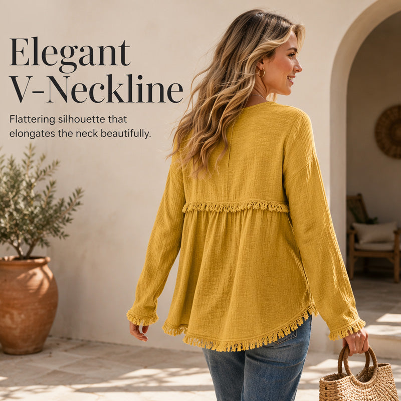 👚 Zeitlich begrenztes Angebot! Lässiges Damen-Oberteil mit V-Ausschnitt und Langarm 📦