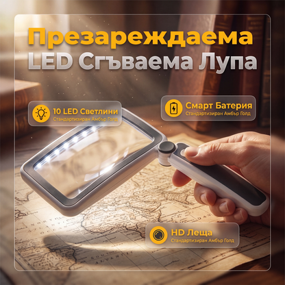 Сгъваема ръчна лупа със светлина за четене