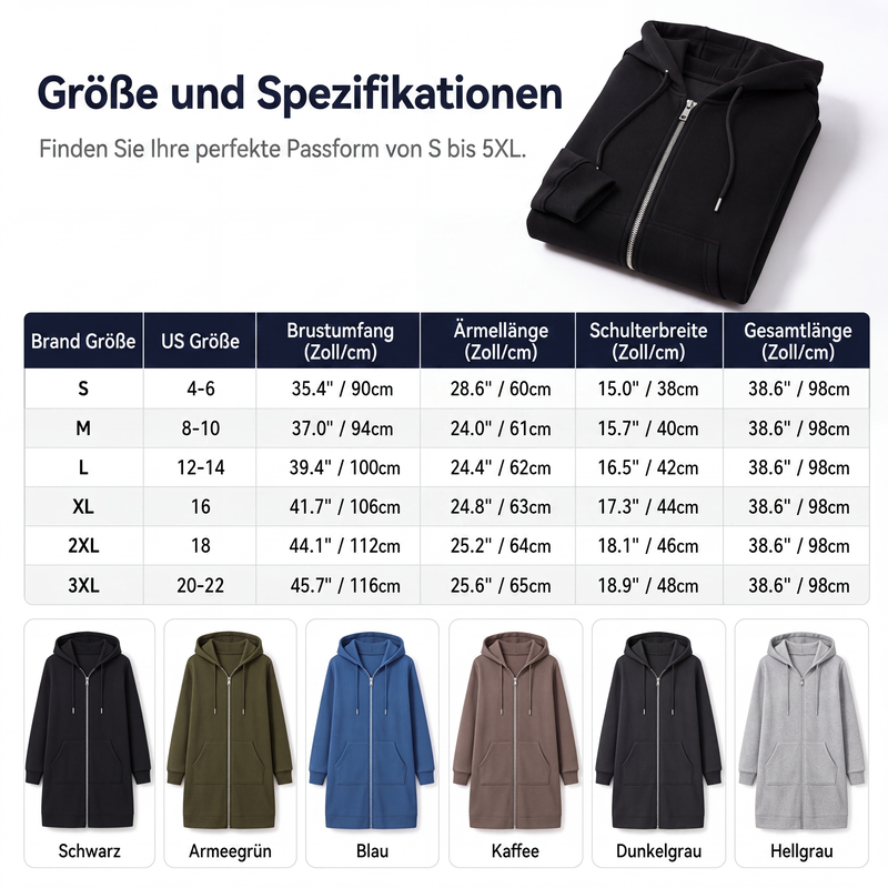 🧥 Lässig, bequem & vielseitig – Damen Kapuzenjacke in längerer Passform
