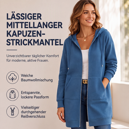 🧥 Lässig, bequem & vielseitig – Damen Kapuzenjacke in längerer Passform