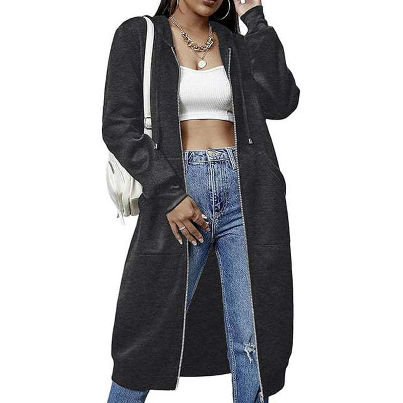 🧥 Lässig, bequem & vielseitig – Damen Kapuzenjacke in längerer Passform