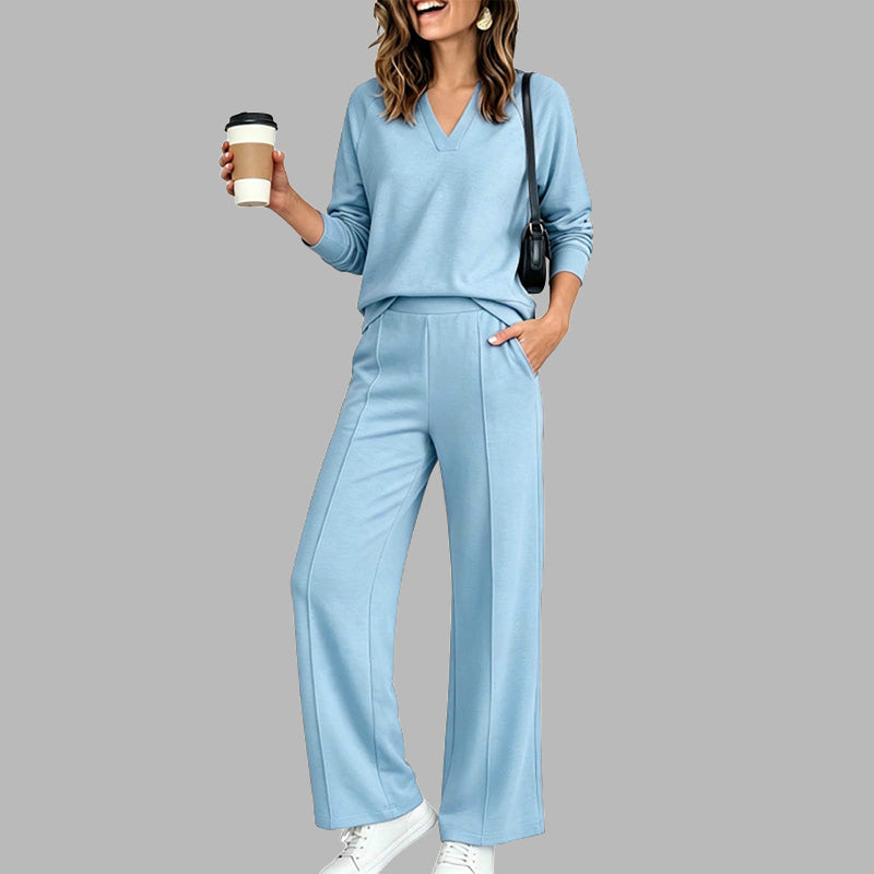 👚🌸Legeres V-Ausschnitt-Oberteil & Weithosen für Damen