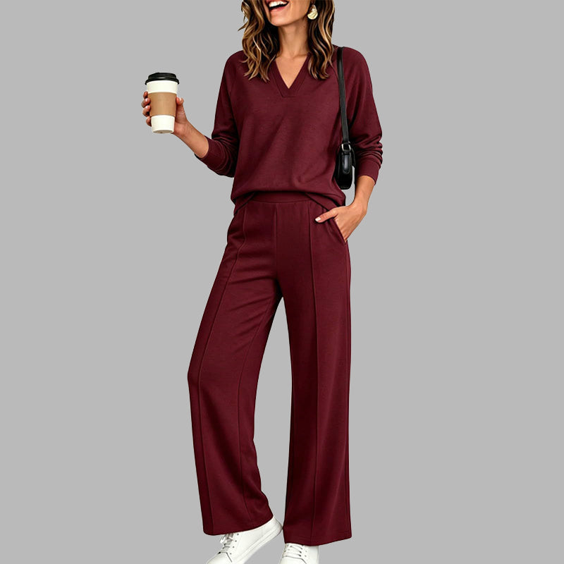 👚🌸Legeres V-Ausschnitt-Oberteil & Weithosen für Damen