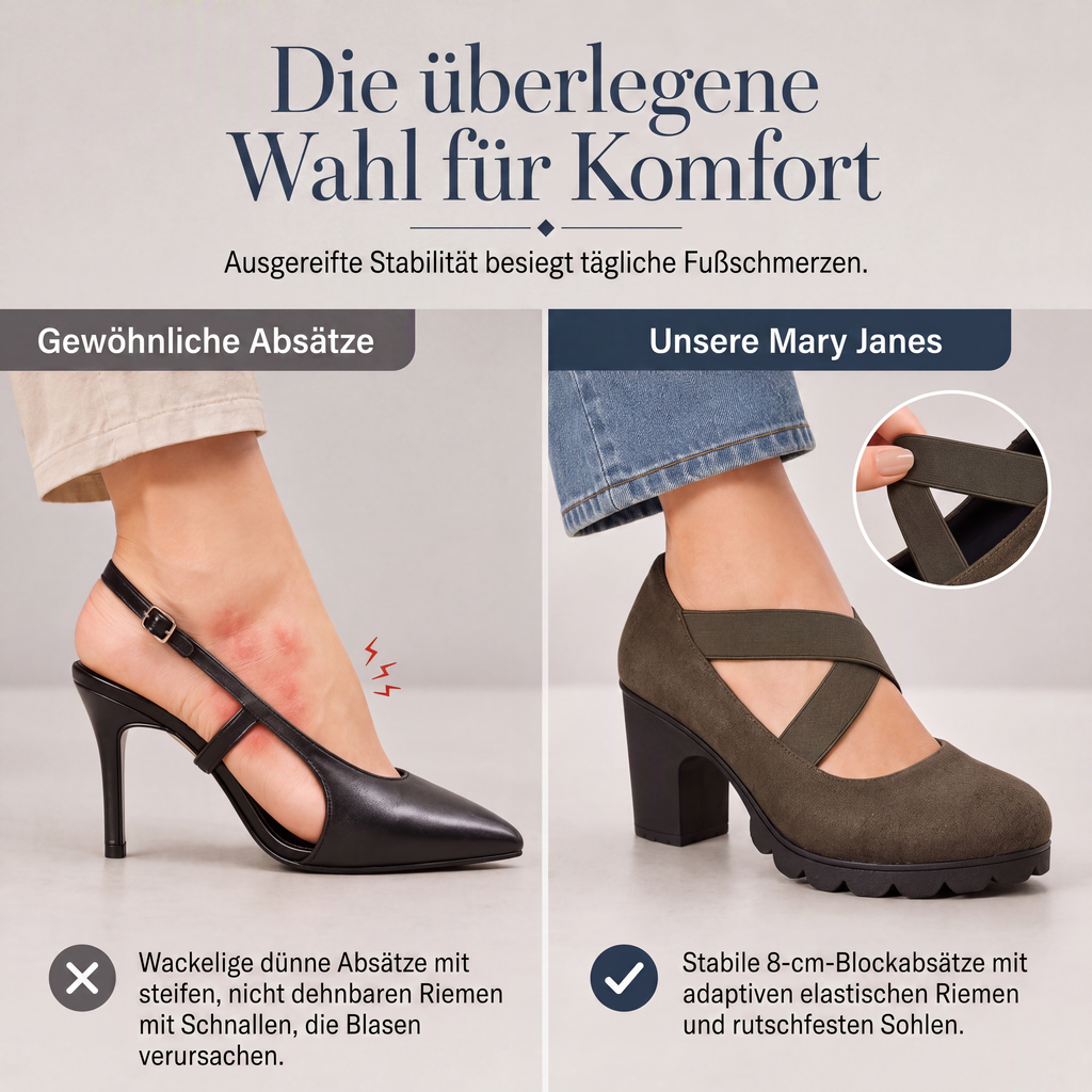 🎉✨Mary-Jane-Schuhe für Damen mit runder Spitze, überkreuzten Riemen, Blockabsatz, Plateau und Cut-Out-Ausschnitten, hochhackig