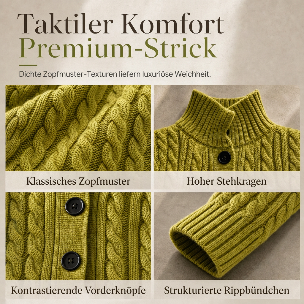 🧶🔥 Akciós kedvenc! Női hosszú kardigán fonott mintával – Állógallér, elegáns hossz, puha kötés ✨