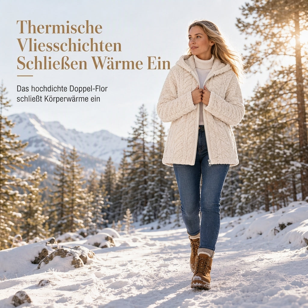 📦 🔥✨ Aktionsfavorit: Damen-Teddyjacke mit Kapuze und Reißverschluss – Kuschelige Wärme, Zopfstruktur & praktische Taschen 🧥