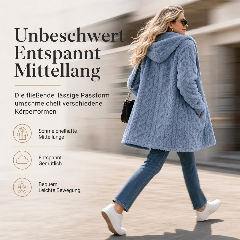📦 🔥✨ Aktionsfavorit: Damen-Teddyjacke mit Kapuze und Reißverschluss – Kuschelige Wärme, Zopfstruktur & praktische Taschen 🧥