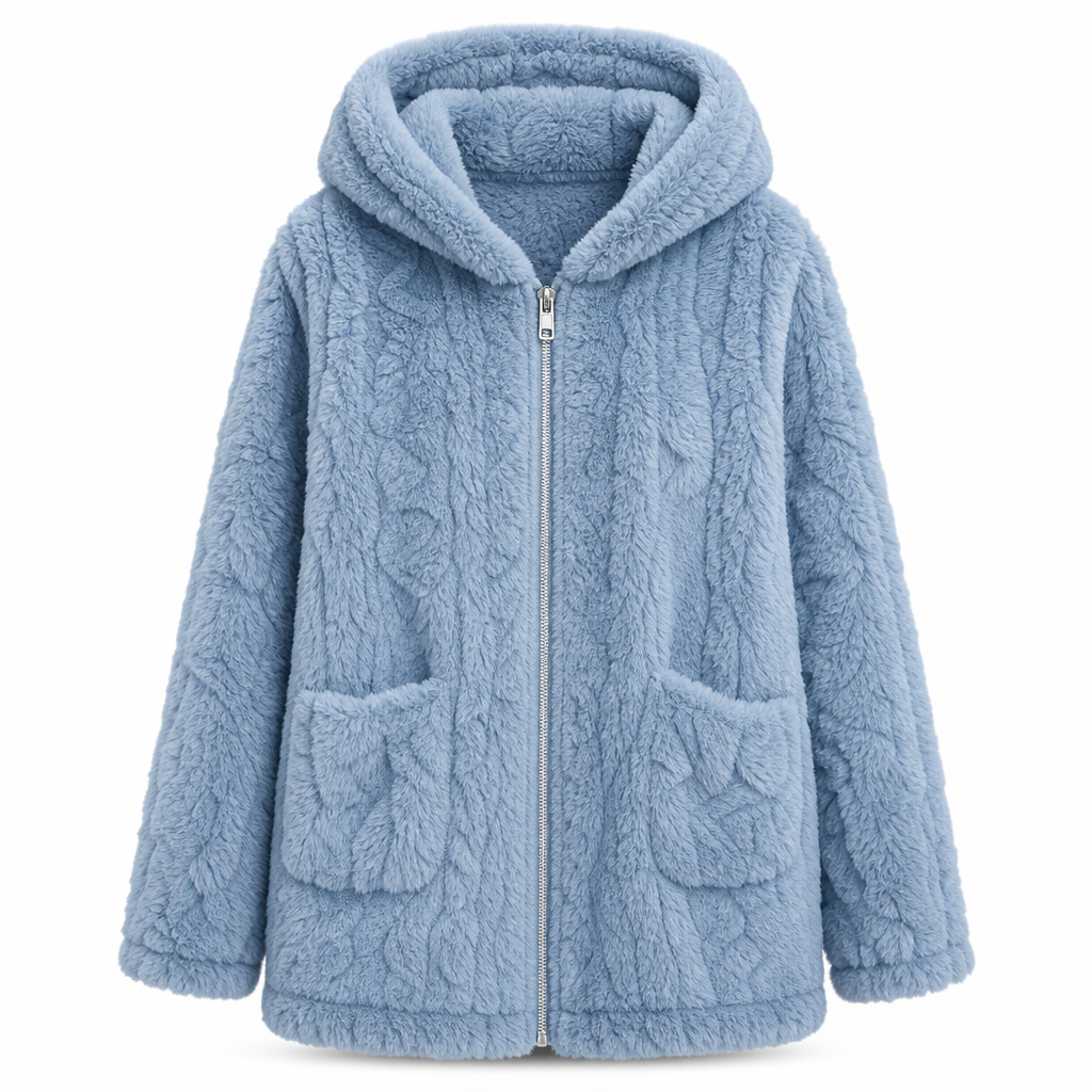 📦 🔥✨ Aktionsfavorit: Damen-Teddyjacke mit Kapuze und Reißverschluss – Kuschelige Wärme, Zopfstruktur & praktische Taschen 🧥
