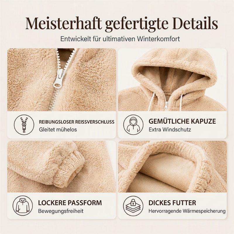 💕 Damen-Wintermantel aus weichem Teddy-Fleece – mit Kapuze, angenehm warm, lockere Passform 🧥