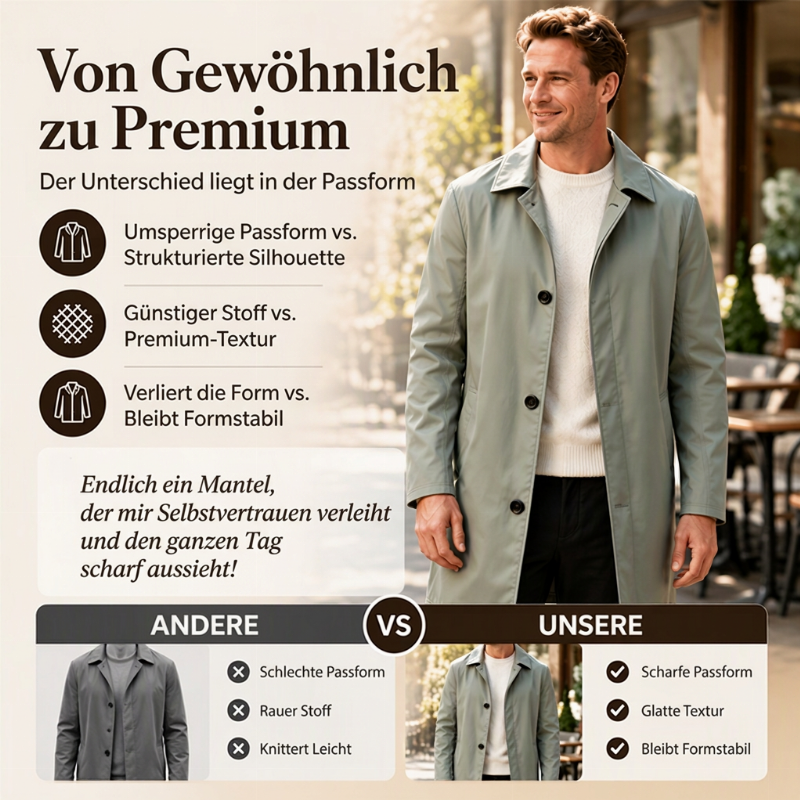 🧥 Einfarbiger, einreihiger Mantel in mittlerer Länge für Herren – Schlicht und elegant ✨