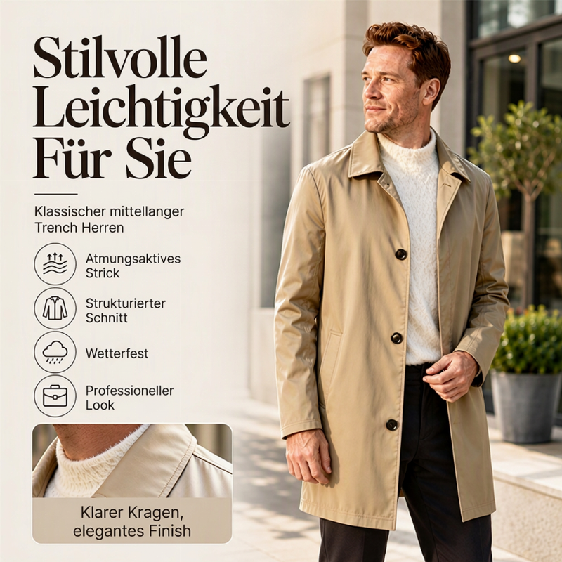 🧥 Einfarbiger, einreihiger Mantel in mittlerer Länge für Herren – Schlicht und elegant ✨