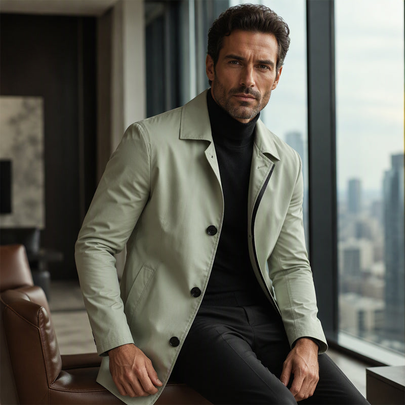 🧥 Einfarbiger, einreihiger Mantel in mittlerer Länge für Herren – Schlicht und elegant ✨