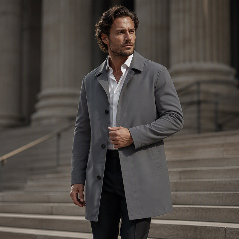 🧥 Einfarbiger, einreihiger Mantel in mittlerer Länge für Herren – Schlicht und elegant ✨
