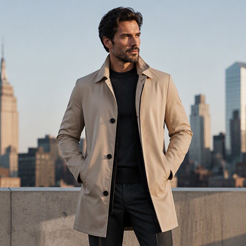 🧥 Einfarbiger, einreihiger Mantel in mittlerer Länge für Herren – Schlicht und elegant ✨