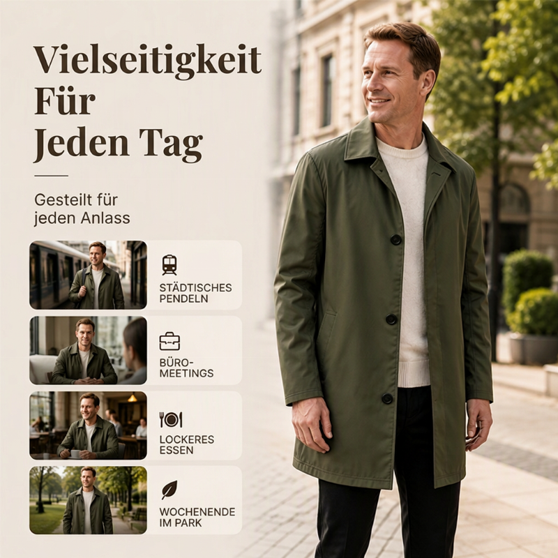 🧥 Einfarbiger, einreihiger Mantel in mittlerer Länge für Herren – Schlicht und elegant ✨