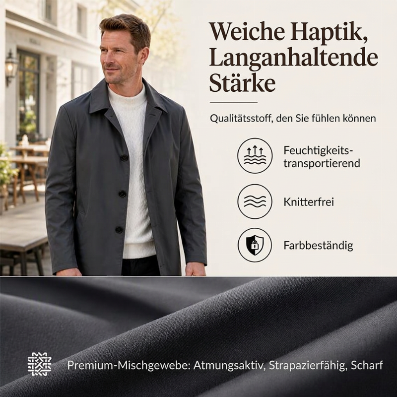 🧥 Einfarbiger, einreihiger Mantel in mittlerer Länge für Herren – Schlicht und elegant ✨