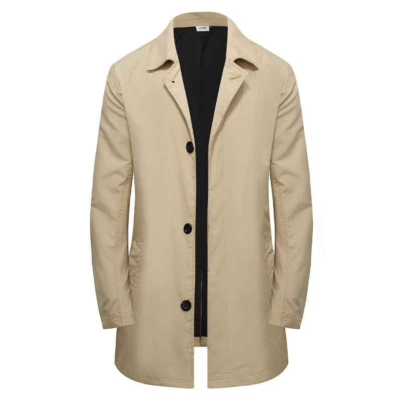 🧥 Einfarbiger, einreihiger Mantel in mittlerer Länge für Herren – Schlicht und elegant ✨