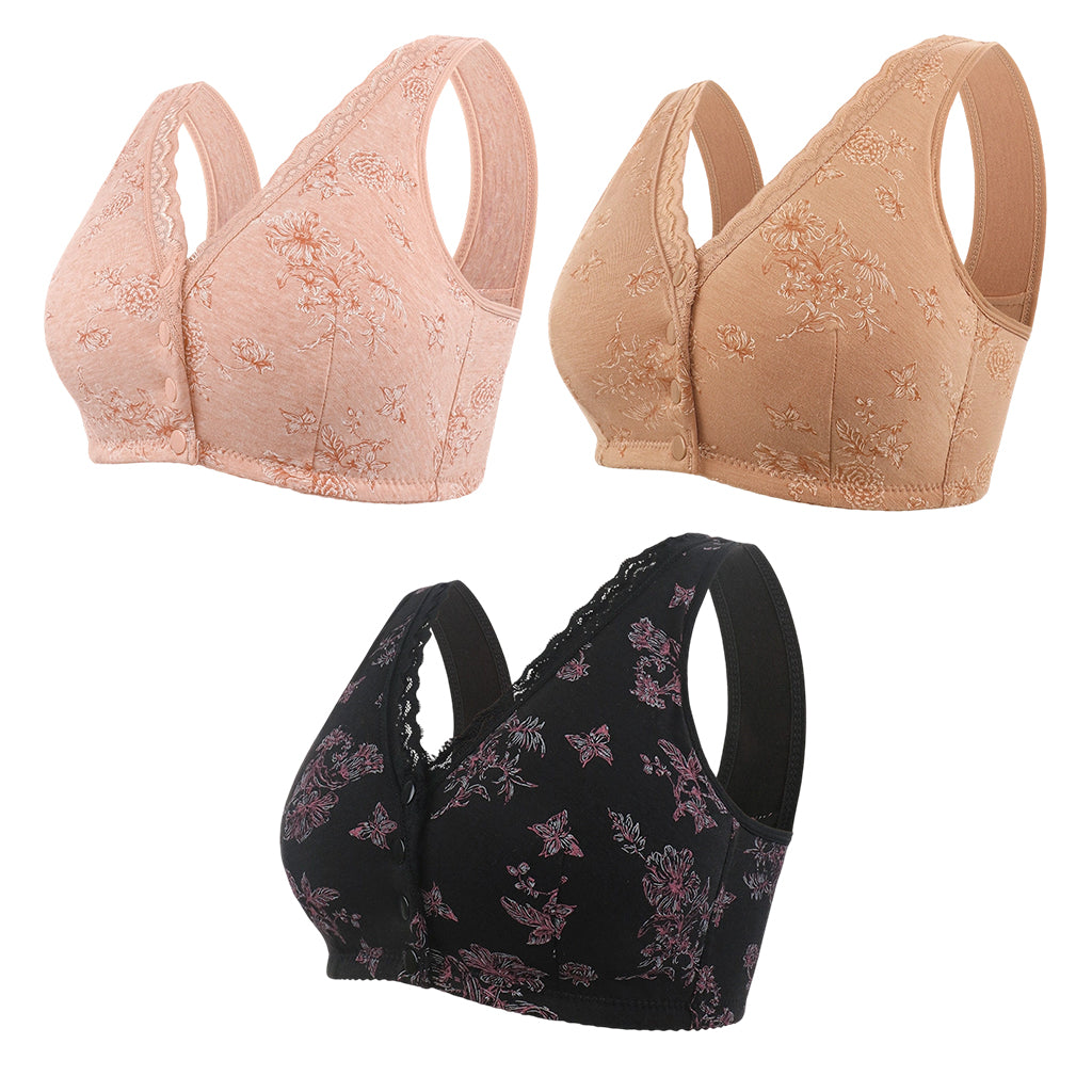 👙 Bügelloser BH in großen Größen mit Vorderverschluss & Blumenmuster – Weich, stützend, bequem ✨