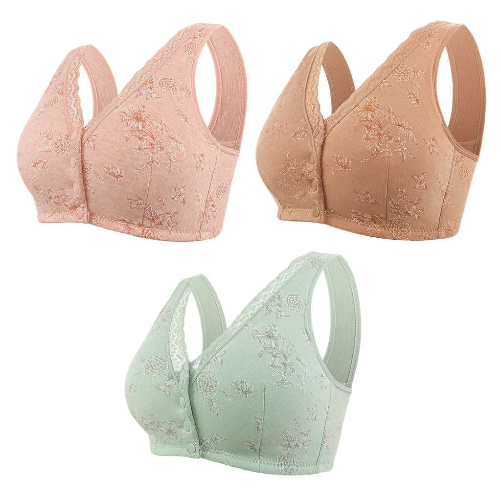 👙 Bügelloser BH in großen Größen mit Vorderverschluss & Blumenmuster – Weich, stützend, bequem ✨