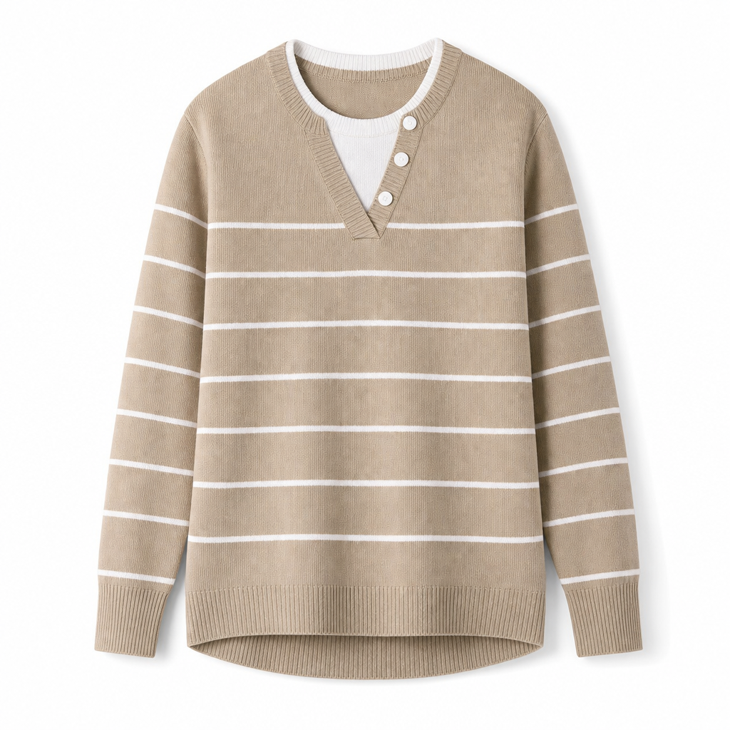 📢🎉🛍️✨Lässiger zweiteiliger Strickpullover mit V-Ausschnitt und Knopfdetails