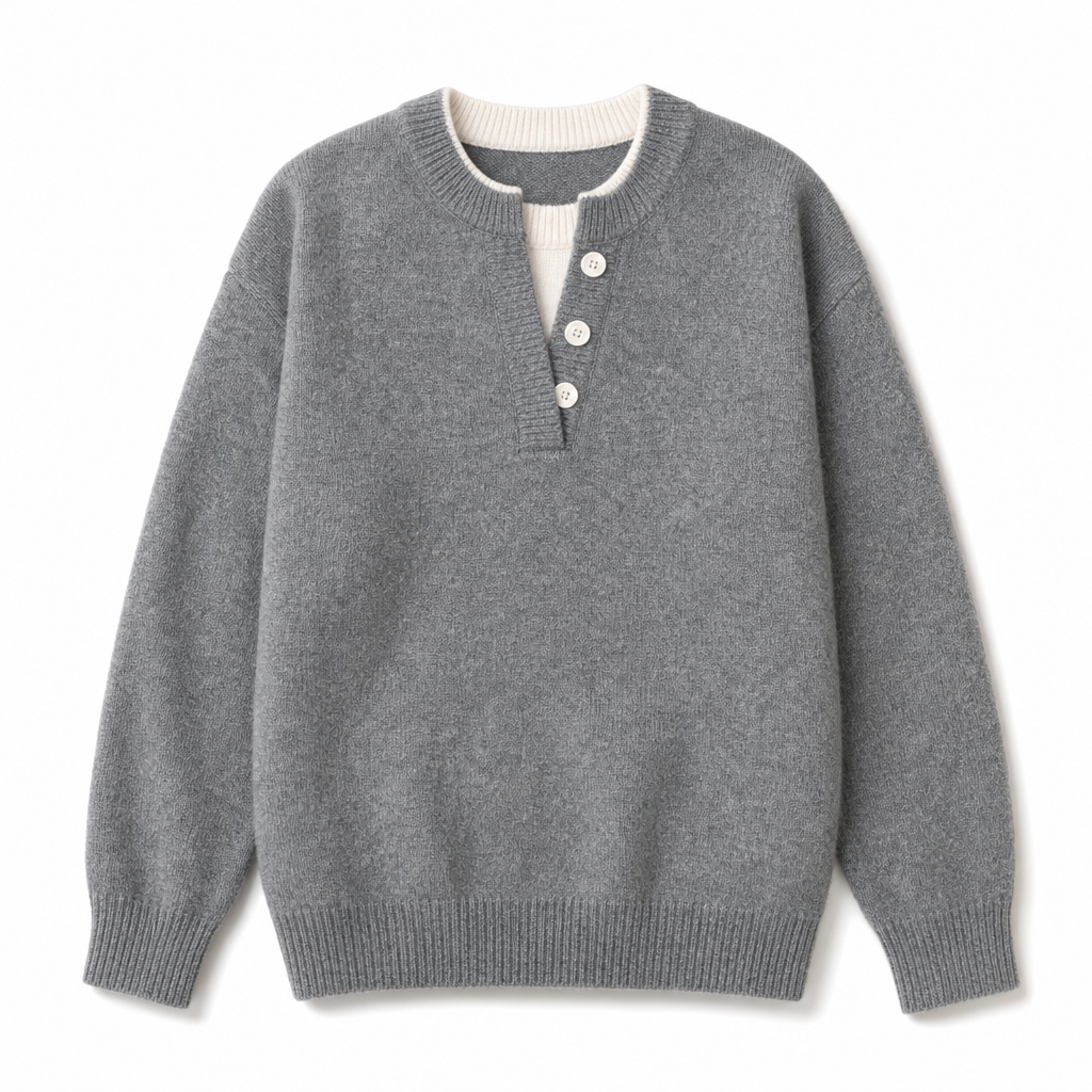 📢🎉🛍️✨Lässiger zweiteiliger Strickpullover mit V-Ausschnitt und Knopfdetails
