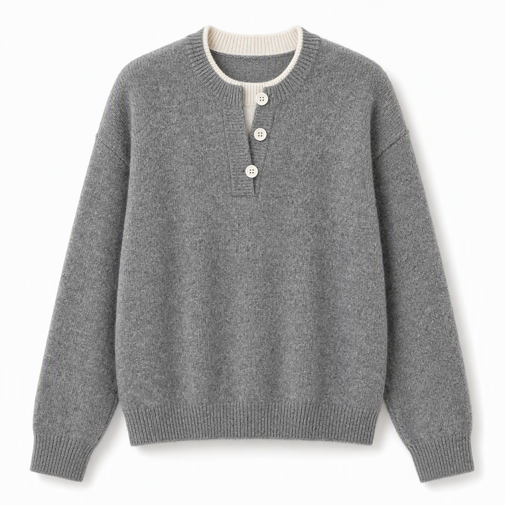 📢🎉🛍️✨Lässiger zweiteiliger Strickpullover mit V-Ausschnitt und Knopfdetails