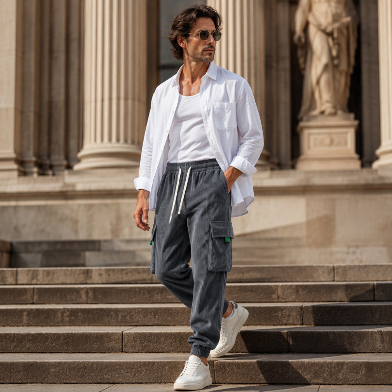 Herren Freizeit Cordhose mit Cargotaschen