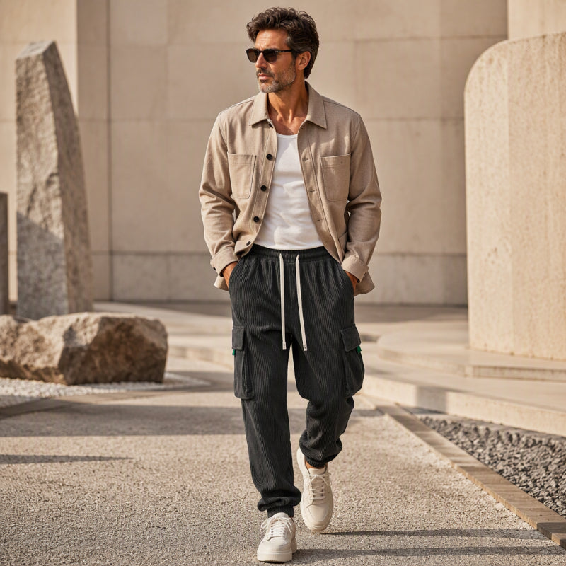 Herren Freizeit Cordhose mit Cargotaschen