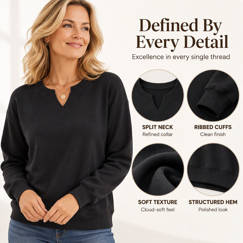 🌼Damen-Sweatshirt mit V-Ausschnitt-Schlitz und Rippbündchen – stylischer Alltagslook 📦