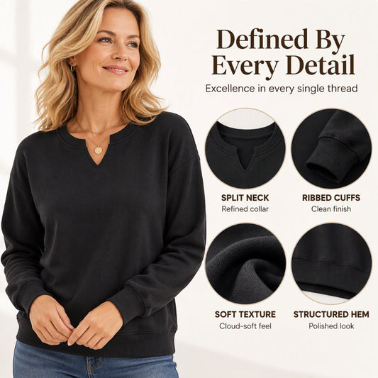 🌼Damen-Sweatshirt mit V-Ausschnitt-Schlitz und Rippbündchen – stylischer Alltagslook 📦