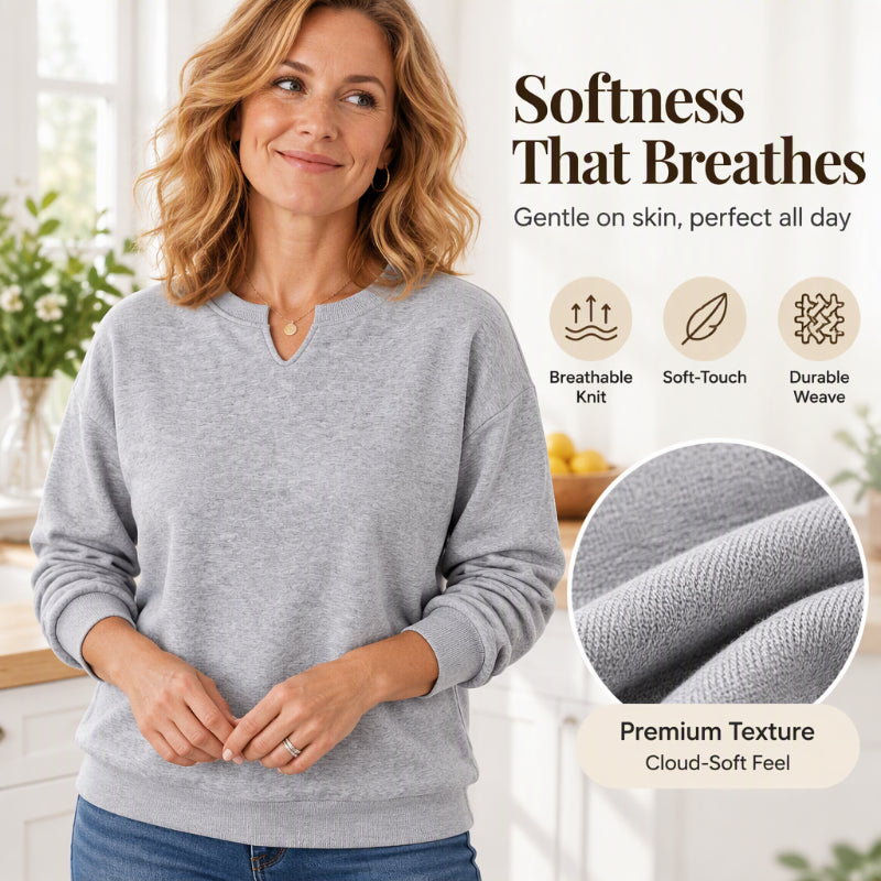 🌼Damen-Sweatshirt mit V-Ausschnitt-Schlitz und Rippbündchen – stylischer Alltagslook 📦