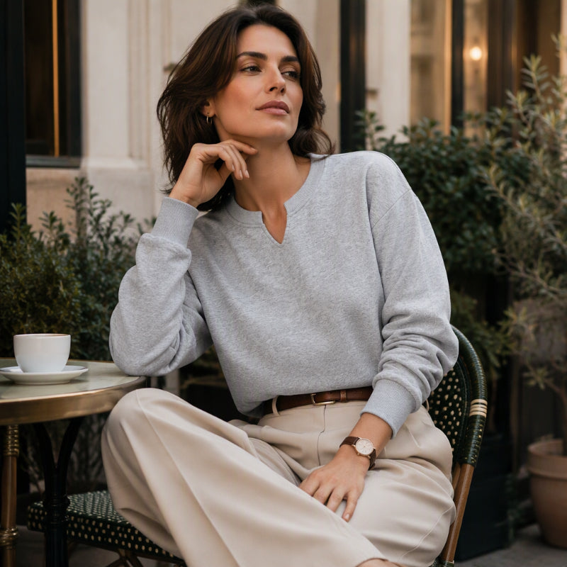 🌼Damen-Sweatshirt mit V-Ausschnitt-Schlitz und Rippbündchen – stylischer Alltagslook 📦