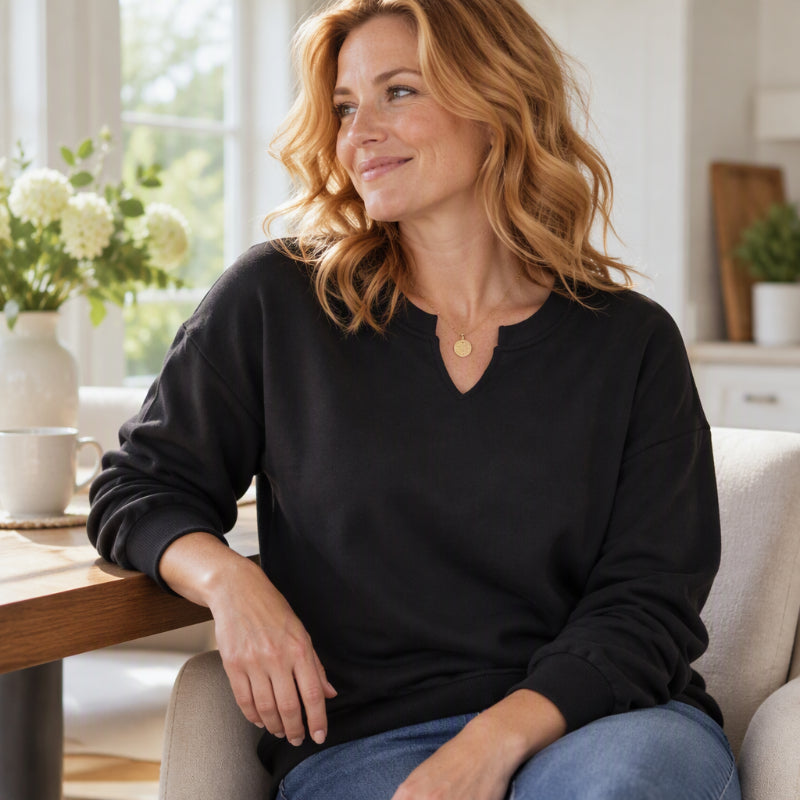 🌼Damen-Sweatshirt mit V-Ausschnitt-Schlitz und Rippbündchen – stylischer Alltagslook 📦